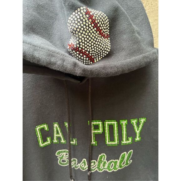 CAL POLY UNIVERSITY BASEBALL NAVY BLUE BLING RHINESTONES SPELLOUT HOODIE SWEATSH - Picture 16 of 17